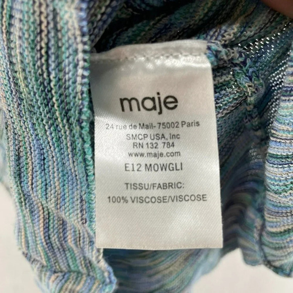 Maje Tops Women's Sz 1 Teal Crew Neck Knitted Ruffle Trim Short Sleeves Stretch - Picture 8 of 10